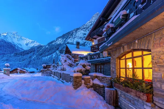 Framed Print : View of chalets and snow covered mountains in Courmayeur before dawn in winter, Courmayeur, Aosta Valley, Italian Alps, Italy Framed Print : View of chalets and snow covered mountains in Courmayeur before dawn in winter, Courmayeur, Aosta Valley, Italian Alps, Italy