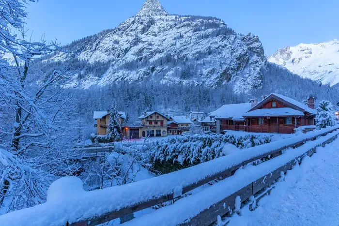 Framed Print : View of chalets and snow covered mountains in Courmayeur before dawn in winter, Courmayeur, Aosta Valley, Italian Alps, Italy Framed Print : View of chalets and snow covered mountains in Courmayeur before dawn in winter, Courmayeur, Aosta Valley, Italian Alps, Italy