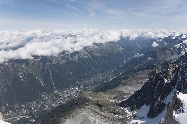 View of Chamonix, Aiguille du Midi, Mont Blanc, Haute Savoie, French Alps, France, Europe