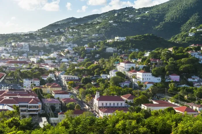 Framed Print : View over Charlotte Amalie, capital of St. Thomas, US Virgin Islands, West Indies