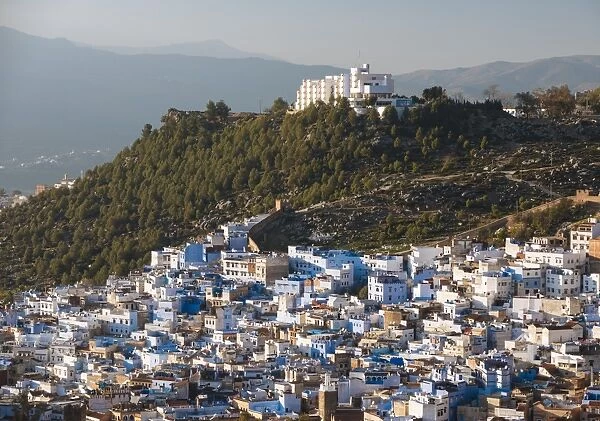 View of Chefchaouen from Spanish Mosque, Chefchaouen, Morocco, North Africa, Africa