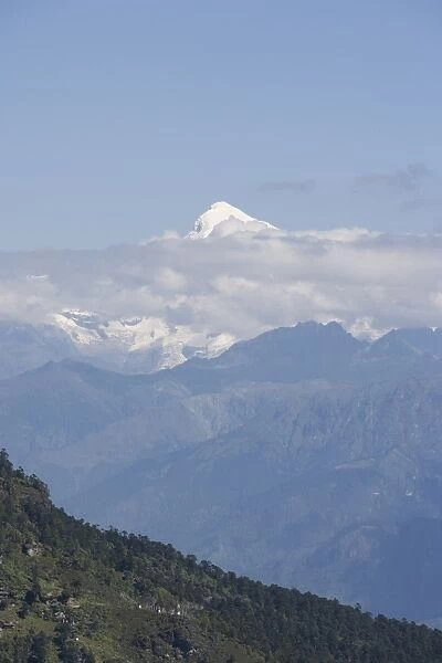 View from Cheli La Pass of Bhutans most sacred mountain, Mount Jhomolhari