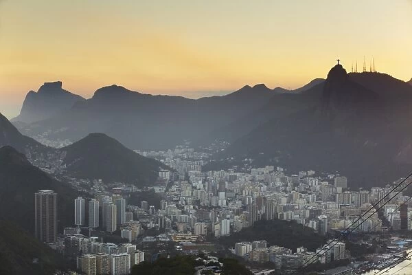 View of Christ the Redeemer statue atop Corcovado and Botafogo, Rio de Janeiro, Brazil, South America