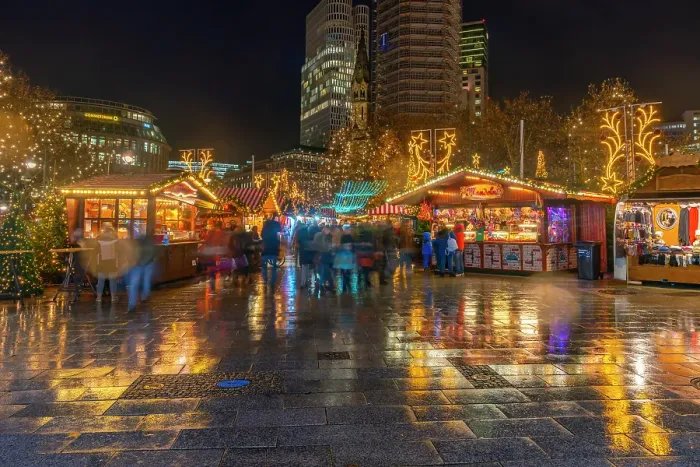 Framed Print : View of Christmas market stalls with Kaiser Wilhelm Memorial Church behind, Breitscheidplatz, Berlin, Germany Framed Print : View of Christmas market stalls with Kaiser Wilhelm Memorial Church behind, Breitscheidplatz, Berlin, Germany