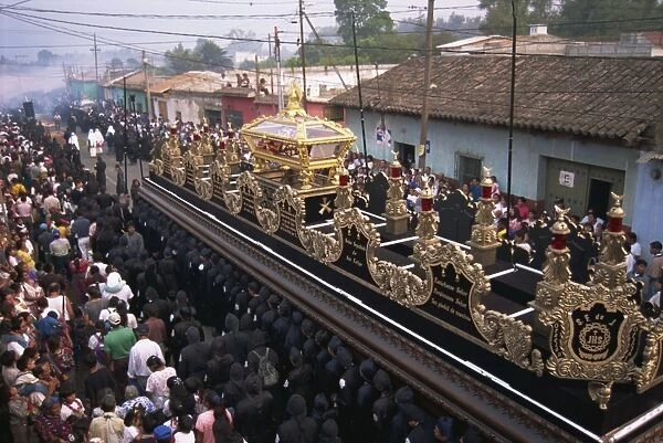 View from above of Christs coffin in Good Friday procession, Antigua