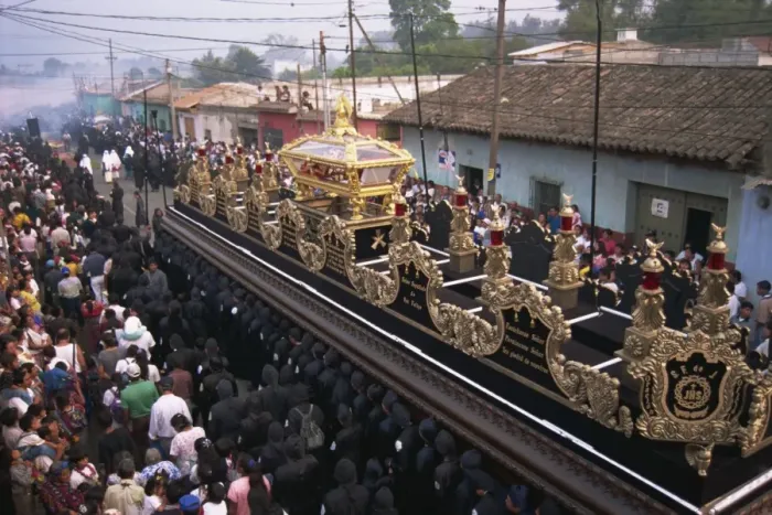 Framed Print : View from above of Christs coffin in Good Friday procession, Antigua