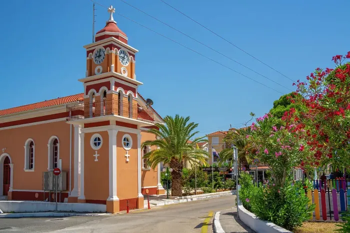 Framed Print : View of church of Agios Gerasimos in Skala, Skala, Kefalonia, Ionian Islands, Greek Islands, Greece, Europe Framed Print : View of church of Agios Gerasimos in Skala, Skala, Kefalonia, Ionian Islands, Greek Islands, Greece, Europe