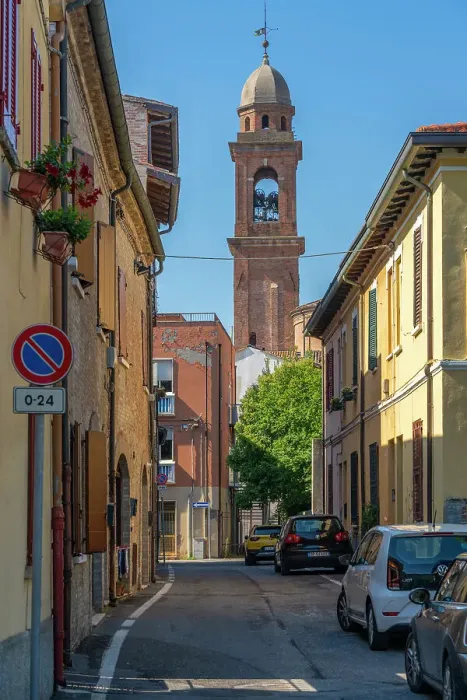 Framed Print : View of church bell tower and narrow street in Rimini, Rimini, Emilia-Romagna, Italy, Europe Framed Print : View of church bell tower and narrow street in Rimini, Rimini, Emilia-Romagna, Italy, Europe