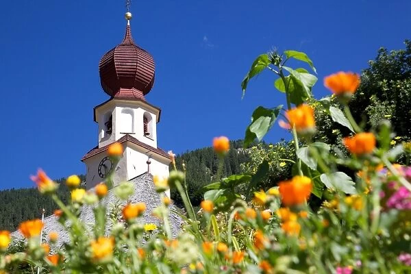 View to church, Canazei, Val di Fassa, Trentino-Alto Adige, Italy, Europe