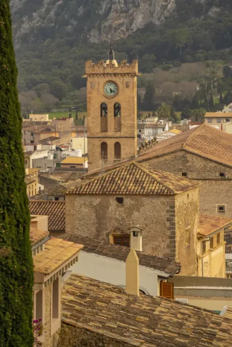 Framed Print : View of church clock tower and rooftops in the old town of Pollenca, Pollenca, Majorca, Balearic Islands, Spain, Mediterranean, Europe Framed Print : View of church clock tower and rooftops in the old town of Pollenca, Pollenca, Majorca, Balearic Islands, Spain, Mediterranean, Europe