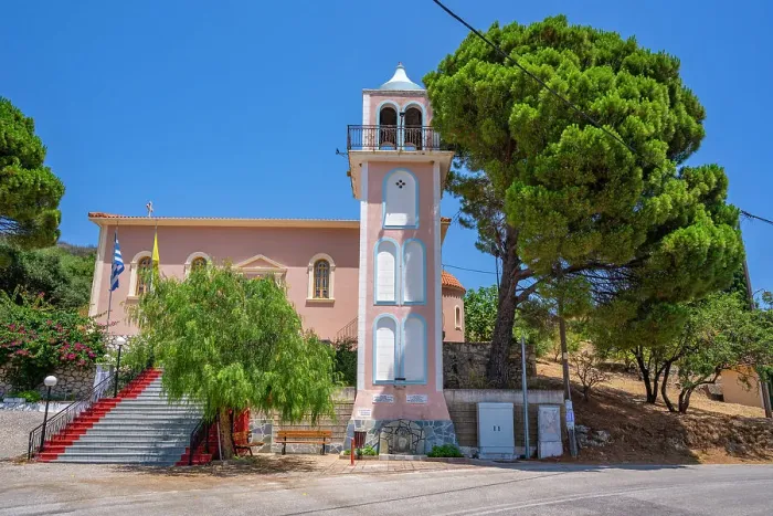 Framed Print : View of Church of the Dormition of the Virgin, Pastra, Kefalonia, Ionian Islands, Greek Islands, Greece, Europe Framed Print : View of Church of the Dormition of the Virgin, Pastra, Kefalonia, Ionian Islands, Greek Islands, Greece, Europe