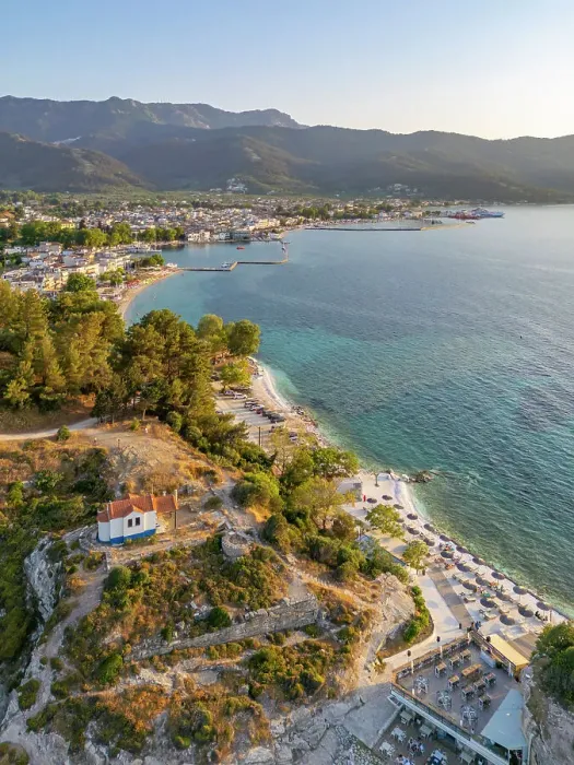 Framed Print : View of Church of the Holy Apostles and Thassos Town in background, Thassos Town, Limenas, Thassos, Aegean Sea, Greek Islands, Greece, Europe Framed Print : View of Church of the Holy Apostles and Thassos Town in background, Thassos Town, Limenas, Thassos, Aegean Sea, Greek Islands, Greece, Europe