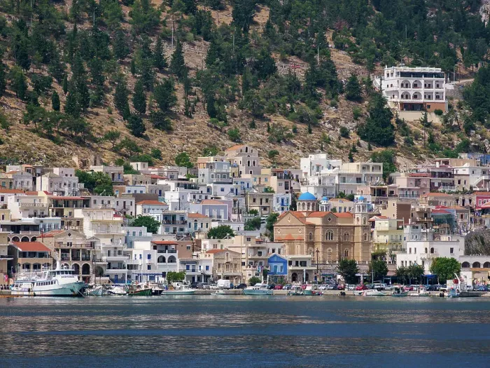 Framed Print : View towards the Church of Saint Nicholas, Pothia (Kalymnos Town), Kalymnos Island, Dodecanese, Greek Islands, Greece, Europe Framed Print : View towards the Church of Saint Nicholas, Pothia (Kalymnos Town), Kalymnos Island, Dodecanese, Greek Islands, Greece, Europe
