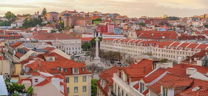 Framed Print : View of city from Carmo Archaeological Museum during golden hour, Lisbon, Portugal, Europe Framed Print : View of city from Carmo Archaeological Museum during golden hour, Lisbon, Portugal, Europe