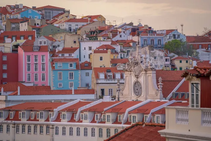 Framed Print : View of city from Carmo Archaeological Museum at sunset, Lisbon, Portugal, Europe Framed Print : View of city from Carmo Archaeological Museum at sunset, Lisbon, Portugal, Europe