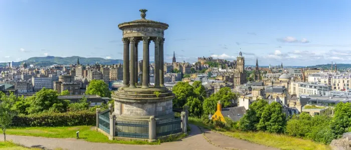 Framed Print : View of city centre skyline and Dugald Stewart Monument, Edinburgh, Scotland