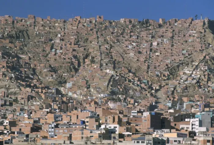 Framed Print : View across city from El Alto, of suburb houses stacked up hillside, La Paz, Bolivia Framed Print : View across city from El Alto, of suburb houses stacked up hillside, La Paz, Bolivia