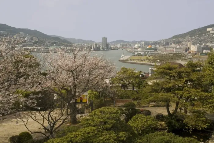 Framed Print : View of city and harbour from Glover gardens, Nagasaki, Japan, Asia Framed Print : View of city and harbour from Glover gardens, Nagasaki, Japan, Asia