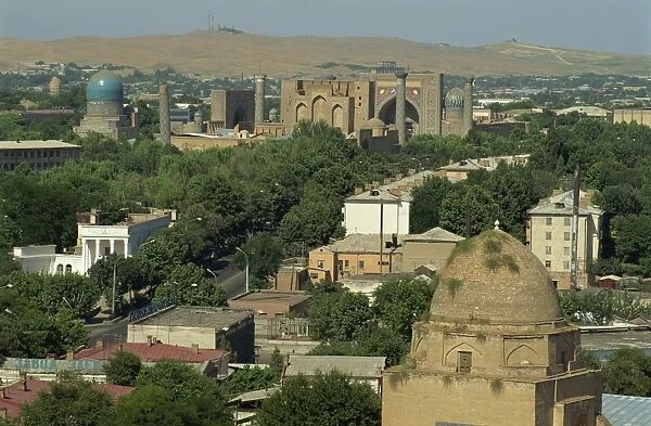 View over city from Hotel Samarkand, Samarkand, Uzbekistan, Central Asia, Asia