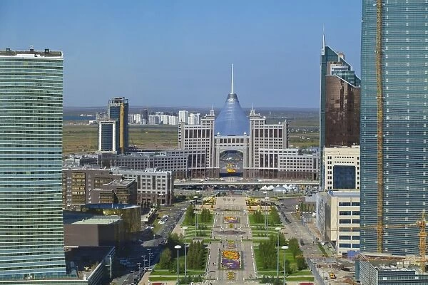 View of city looking towards Khan Shatyr Entertainment Center, Astana, Kazakhstan, Central Asia, Asia