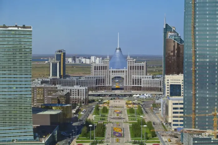 Framed Print : View of city looking towards Khan Shatyr Entertainment Center, Astana, Kazakhstan, Central Asia, Asia