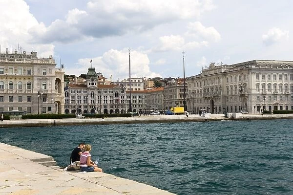View towards city from the Molo Audace, Trieste, Friuli-Venezia Giulia, Italy, Europe