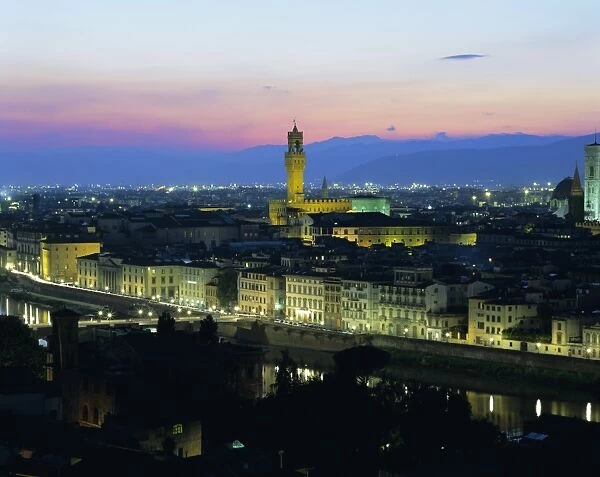 View over city at night from Piazzale Michelangelo