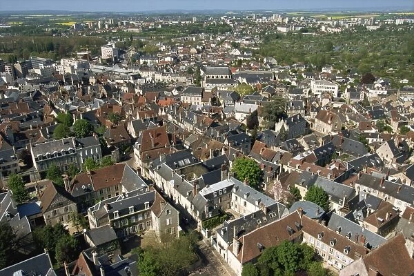View of city from North tower of the Cathedral, Bourges, Berry, Centre, France, Europe