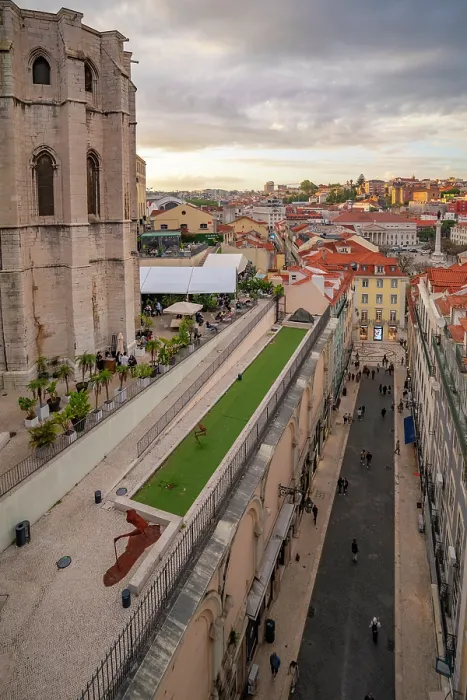 Framed Print : View of city rooftops and Carmo Archaeological Museum from Santa Justa Lift during golden hour, Lisbon, Portugal, Europe Framed Print : View of city rooftops and Carmo Archaeological Museum from Santa Justa Lift during golden hour, Lisbon, Portugal, Europe