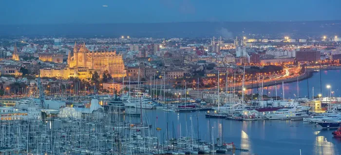 Framed Print : View of city skyline of Palma and cathedral from Castell de Bellver at dusk, Majorca, Balearic Islands, Spain, Mediterranean, Europe Framed Print : View of city skyline of Palma and cathedral from Castell de Bellver at dusk, Majorca, Balearic Islands, Spain, Mediterranean, Europe