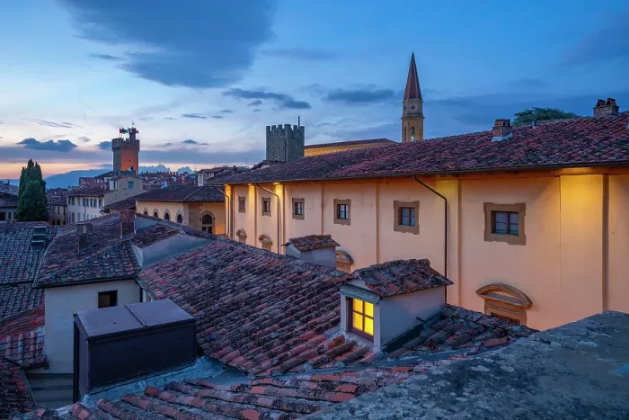 Framed Print : View of city skyline and rooftops from Palazzo della Fraternita dei Laici at dusk, Arezzo, Province of Arezzo, Tuscany, Italy, Europe Framed Print : View of city skyline and rooftops from Palazzo della Fraternita dei Laici at dusk, Arezzo, Province of Arezzo, Tuscany, Italy, Europe
