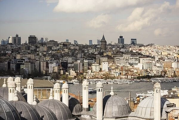 View of city skyline from Suleymaniye Mosque, Istanbul, Turkey, Europe