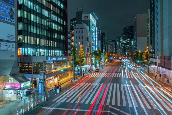 Framed Print : View of city street and trail lights at night, Minato City, Tokyo, Honshu, Japan Framed Print : View of city street and trail lights at night, Minato City, Tokyo, Honshu, Japan