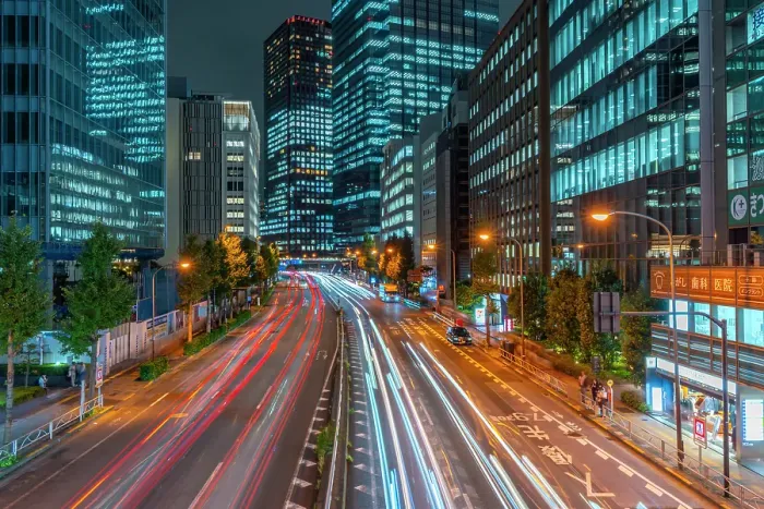 Framed Print : View of city street and trail lights at night, Minato City, Tokyo, Honshu, Japan Framed Print : View of city street and trail lights at night, Minato City, Tokyo, Honshu, Japan