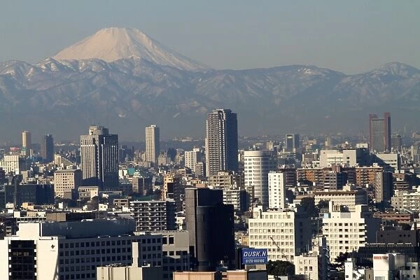 View over city of Tokyo and Mount Fuji, Tokyo, Japan, Asia