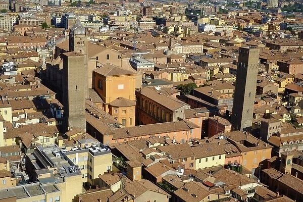 View over the city with the towers of the town, Bologna, Emilia-Romagna, Italy, Europe
