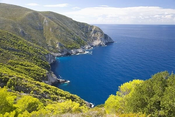 View from clifftop along rocky coast, Anafonitria, Zakynthos (Zante) (Zakinthos), Ionian Islands, Greek Islands, Greece, Europe