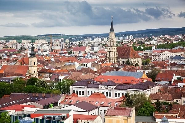 View on Cluj-Napoca from the Citadel Hill with Saint Michaels Church, Cluj-Napoca