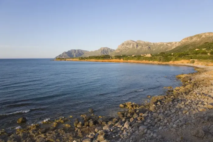 Framed Print : View along coast towards Cap Ferrutx at sunset, Colonia de Sant Pere, near Arta Framed Print : View along coast towards Cap Ferrutx at sunset, Colonia de Sant Pere, near Arta