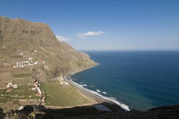 View over the coast at Hermigua, La Gomera, Canary Islands, Spain, Atlantic, Europe