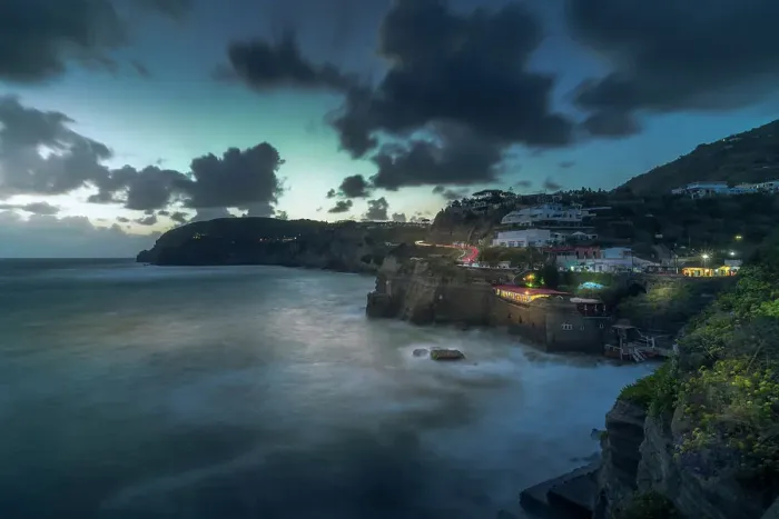Framed Print : View of coastline at dusk from Sant'Angelo, Sant'Angelo, Island of Ischia, Campania, Italy, Europe Framed Print : View of coastline at dusk from Sant'Angelo, Sant'Angelo, Island of Ischia, Campania, Italy, Europe
