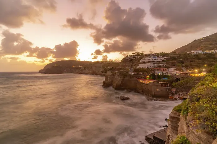 Framed Print : View of coastline at dusk from Sant'Angelo, Sant'Angelo, Island of Ischia, Campania, Italy, Europe Framed Print : View of coastline at dusk from Sant'Angelo, Sant'Angelo, Island of Ischia, Campania, Italy, Europe