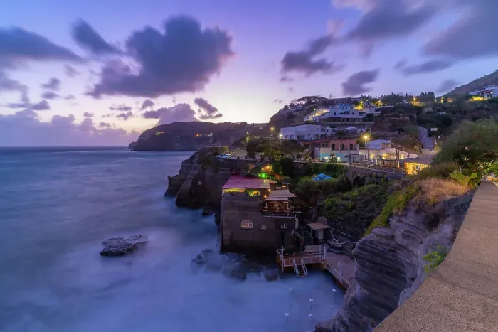 Framed Print : View of coastline at dusk from Sant'Angelo, Sant'Angelo, Island of Ischia, Campania, Italy, Europe Framed Print : View of coastline at dusk from Sant'Angelo, Sant'Angelo, Island of Ischia, Campania, Italy, Europe