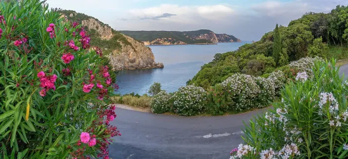 Framed Print : View of coastline from Monastery of Paleokastritsa at sunset, Palaiokastritsa, Corfu, Ionian Sea, Greek Islands, Greece, Europe Framed Print : View of coastline from Monastery of Paleokastritsa at sunset, Palaiokastritsa, Corfu, Ionian Sea, Greek Islands, Greece, Europe