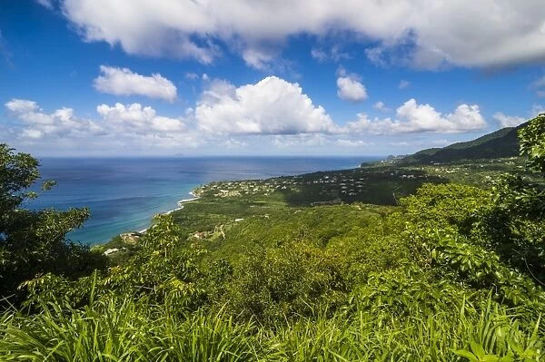 View over the coastline of Montserrat, British Overseas Territory, West Indies, Caribbean