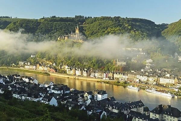 View of Cochem with Imperial Castle and Moselle River (Mosel), Rhineland-Palatinate, Germany, Europe