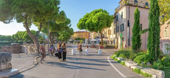 Framed Print : View of colourful buildings, cafe and cypress trees in Borgo San Giuliano, Rimini, Emilia-Romagna, Italy, Europe Framed Print : View of colourful buildings, cafe and cypress trees in Borgo San Giuliano, Rimini, Emilia-Romagna, Italy, Europe