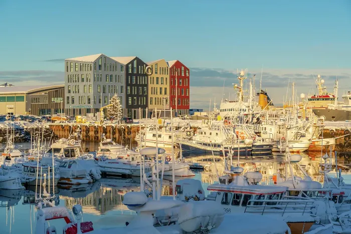 Framed Print : View of colourful buildings around Hafnarfjorour Marina in winter, Hafnarfjorour, Iceland Framed Print : View of colourful buildings around Hafnarfjorour Marina in winter, Hafnarfjorour, Iceland