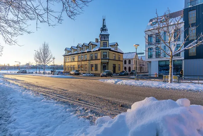 Framed Print : View of colourful ornate buildings in the city centre of Reykjavik in winter, Reykjavik, Iceland Framed Print : View of colourful ornate buildings in the city centre of Reykjavik in winter, Reykjavik, Iceland