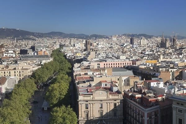View from Columbus Monument (Monument a Colom) over La Rambla to Barcelona, Catalonia